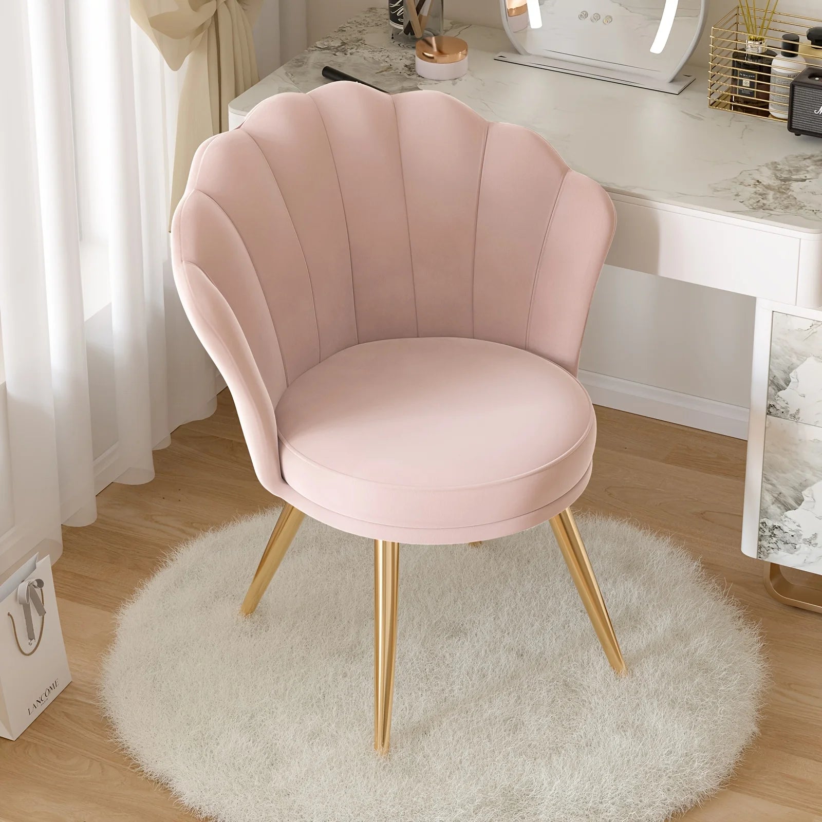 Modern Velvet Accent  Chair With Back, Upholstered Vanity For Makeup Room, Makeup Side  Desk  With Golden Me